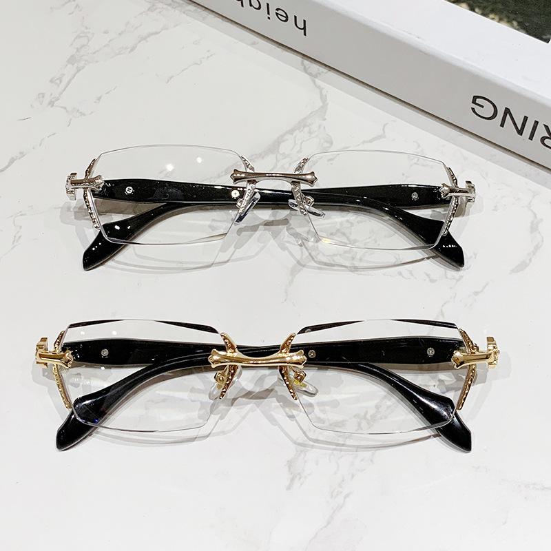 Fashion And Luxurious Photochromic Myopia Glasses Frameless Cut Edge High-End Metal Frame Blue Light Blocking Eye Protection