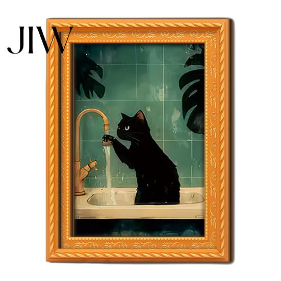 Decorative Magnetic Frames for Dorm Room Funny Wooden Fridge Magnets Frame, Retro Cute Cat in Bathroom Minimalist Gallery Refrigerator Locker