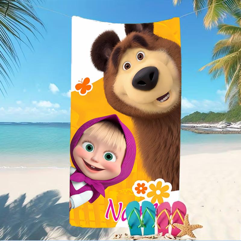 Customizable personalized beach towels Masha and the Bear themed designs.Suitable for the beach, yoga, sports;ideal as beach accessories