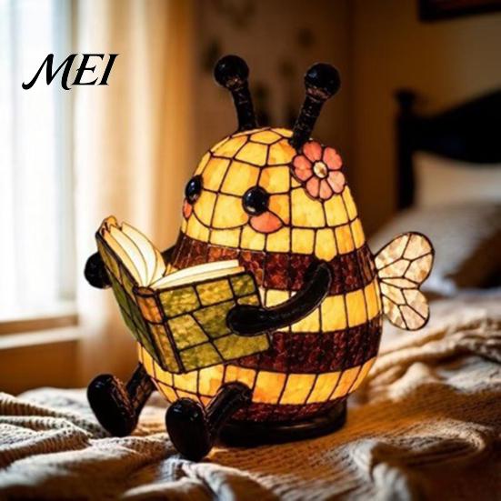 Nursery Reading Light USB Powered Bee Light, Cute Book for at Night, Warm Statue Compact Bedside Lamp Night 3D Animal Table Lamp, Indoor Nightlight