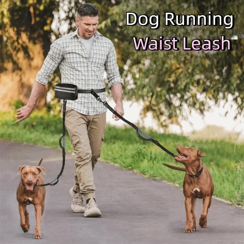 Reflective Strip Dog Running Waist Leash Retractable Double/Single Rope Dong Walking Leash Adjustable Waist Belt Padded Handles