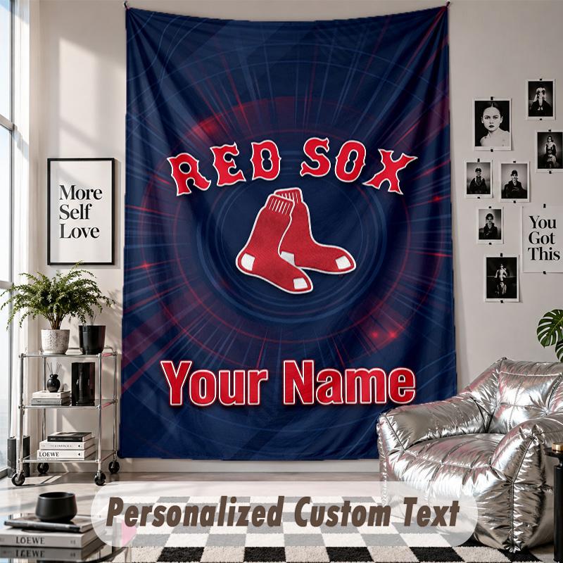Wall Hanging Tapestry With Custom Name & Text, Boston Red Sox Decorative Tapestry For Bedroom