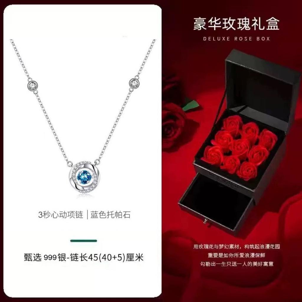 S925 pure silver three-second heart sterling silver necklace pendant niche high-end design flash diamond collarbone chain for girlfriend gift