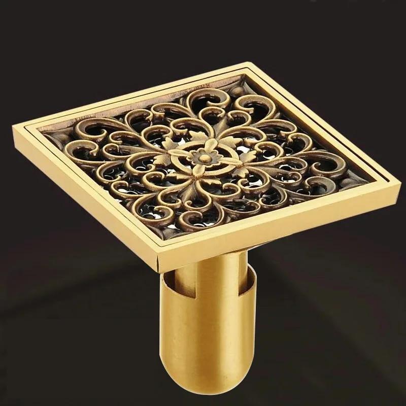 Euro Square Floor Drains Antique Brass Shower Hardware Bathroom Accessories Floor Drain Deodorant Floor Drain Strainer Cover