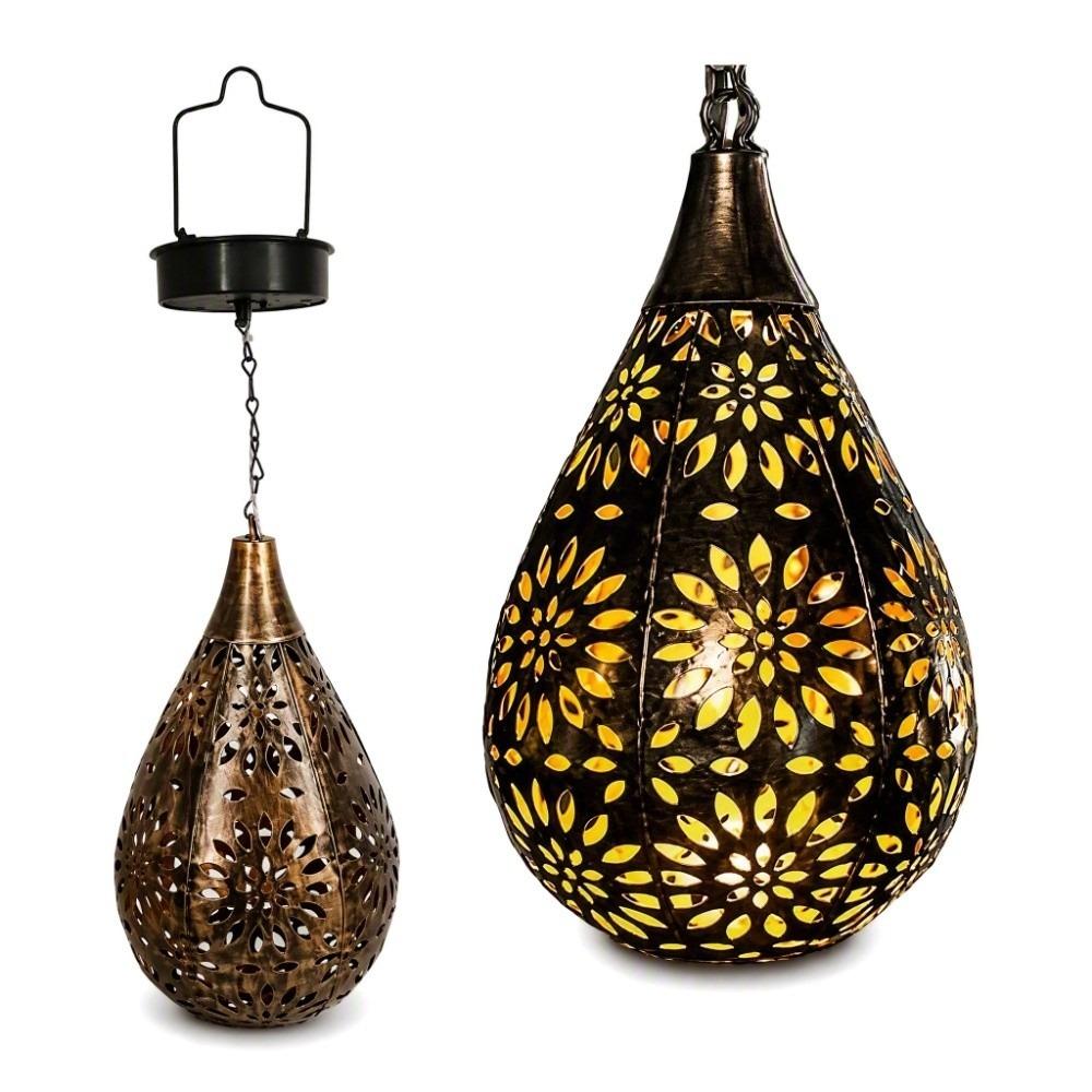 Hollow Iron Solar Hanging Lanterns Copper Color Hanging Solar Light Garden Solar Lamp For Garden