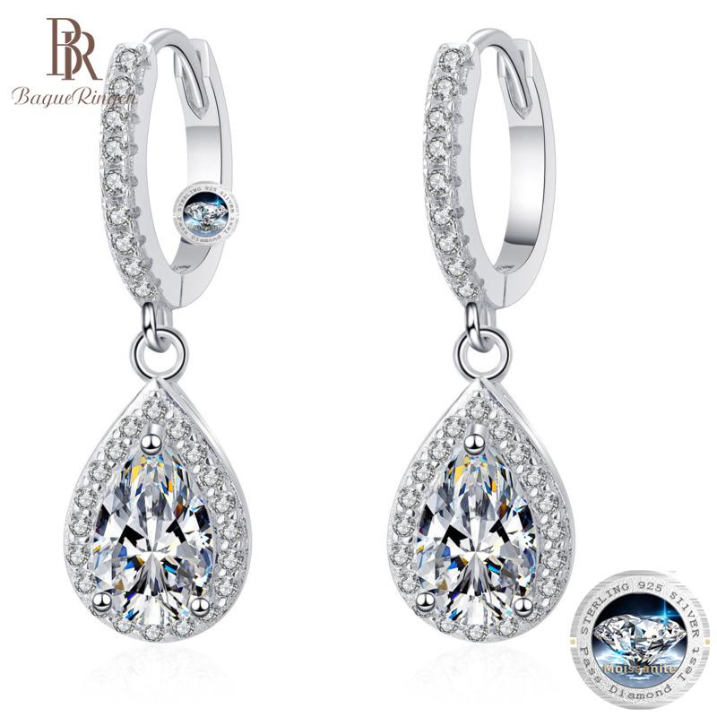 Bague Ringen Классические женские серьги-подвески с 2*1 карат D цвет муассанит драгоценный камень-кольцо висячие серьги свадебная вечеринка изысканный ювелирный подарок