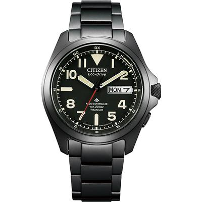 АТ6085-50Е ( Смотреть PROMASTER LAND Series Eco-Drive радиоуправляемый) Круглые часы черного цвета