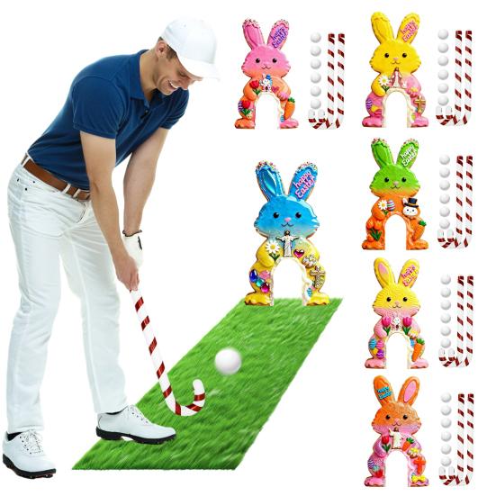 Набор для игры в пасхальный гольф Мини-трасса с кроликом, клюшка в виде леденца и мячи Забавная игра для вечеринки в помещении и на улице для детей, взрослых, семейное собрание, декор комнаты