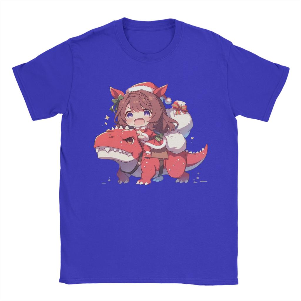 Christmas Super Creek Riding Dinosaur T Shirt Men Pure Cotton T-Shirts Crewneck Uma Musume Tees Short Sleeve Clothes