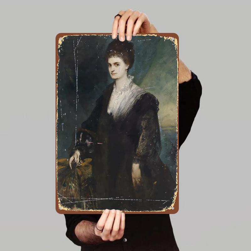 Vintage European Noble Lady Portrait Metal Wall Art American Country Home Decorative Painting
