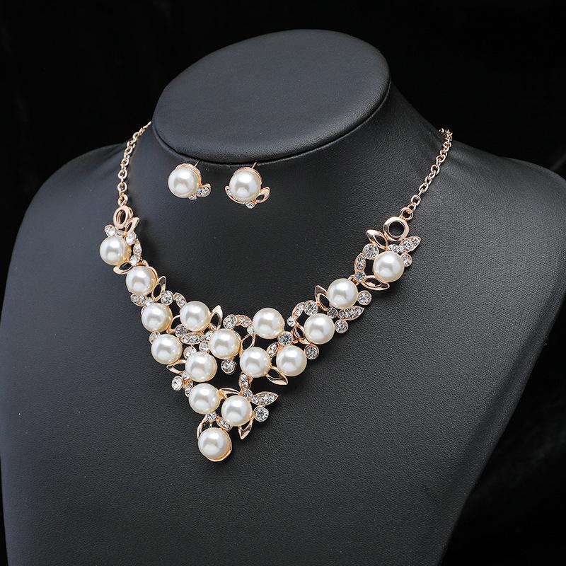 Cubic Zirconia Necklace Elegant Imitation Pearl Necklace Necklace Earring Set Formal Jewelry Accessories For Bridesmaids