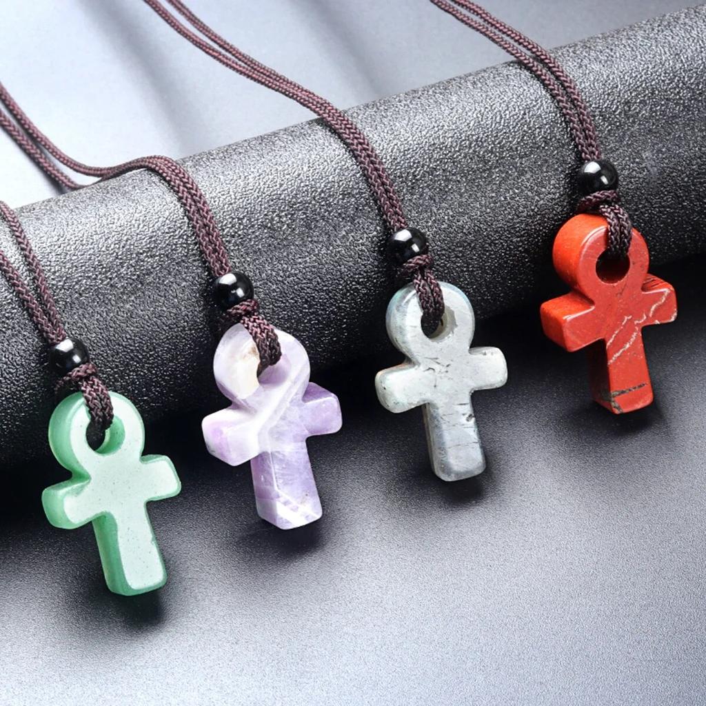 Ожерелье AnKa из натурального камня с кристаллами агатов Crux Ansata, подвеска в форме креста для женщин, подарок на день рождения, цепочка 32 см