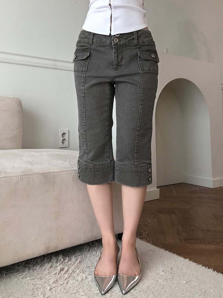Women's Summer Slim Fit Low Waist Retro Jeans - Vintage Washed Casual Style Long Pants
