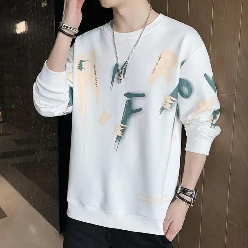 Осенне-зимние толстовки для мужчин, куртки в корейском стиле, мужские трендовые футболки с длинным рукавом и круглым вырезом, базовые рубашки, топы