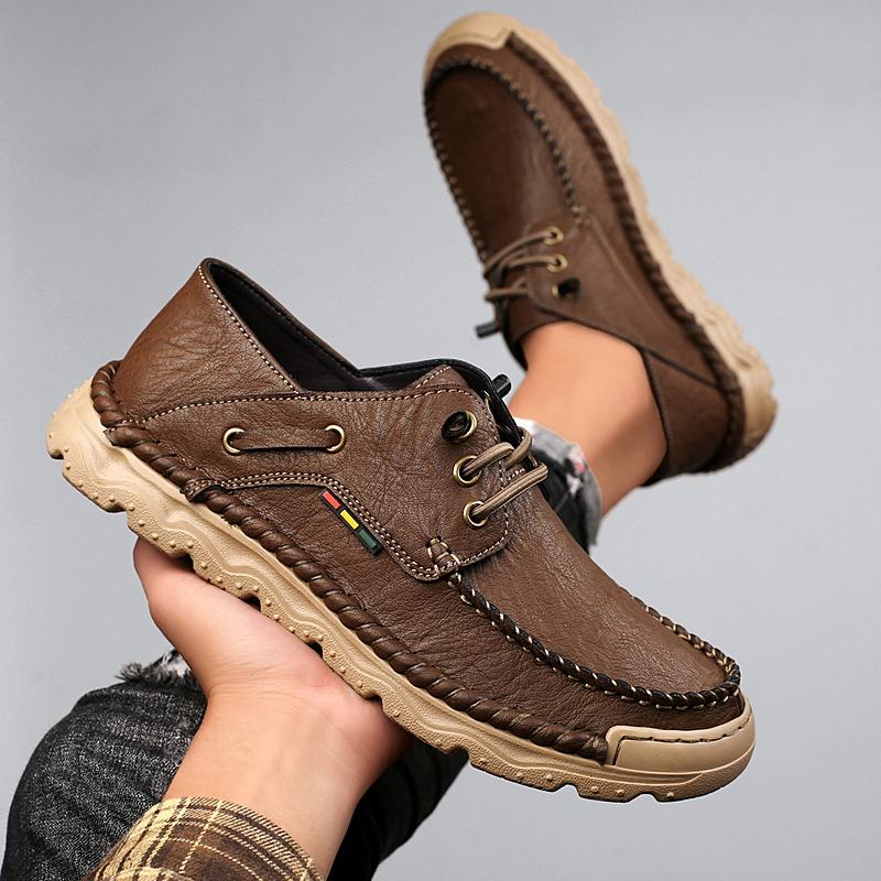 Модная Новая Мужская Уличная Повседневная Коричневая Кожаная Обувь Противоскользящая Прочная Плоская для Вождения Модная Универсальная Легкая Удобная Размер 38-46