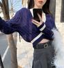 Striped Crop Sweater Women Patchwork Y2K Oversize V-neck Pullover Jumper Basic Loose Knitted Sweaters Tops