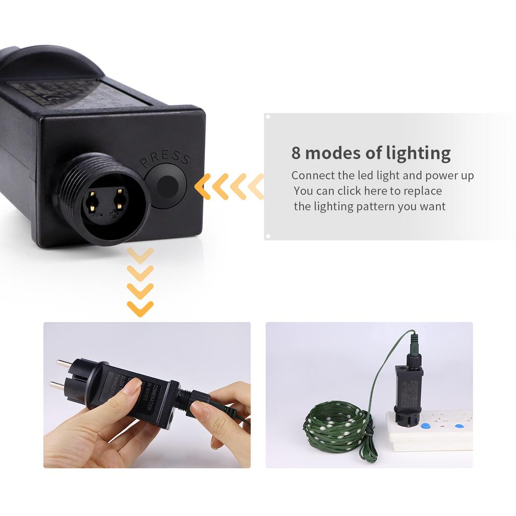 10 м, 20 м, 30 м, 50 м, 100 м, сказочные гирлянды, 24 В, водонепроницаемый адаптер, адаптер для наружного рождественского сада, вечеринки, праздничное свадебное украшение с вилкой европейского стандарта