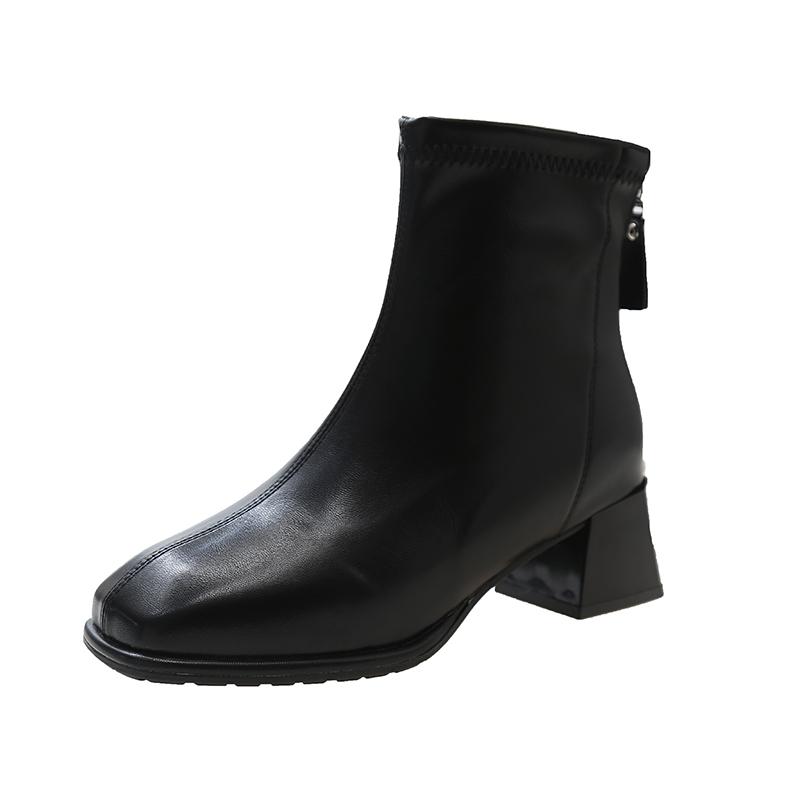 Модные женские ботинки с квадратной головкой, толстая подошва, для улицы, однотонные, весна-осень 2024, женские ботильоны с молнией сзади, Botines De Mujer