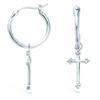 [R1532] - Silver 'Cross' Hoop Earrings (rhodium-plated) - 15 Mm - 13x8 Mm