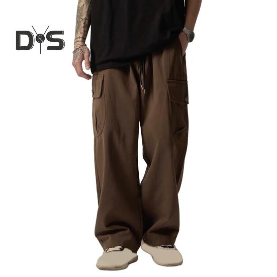 Мужские брюки-карго с несколькими карманами в американском стиле, прямые, широкие, свободные, с завязками на резинке, на талии, для повседневных путешествий