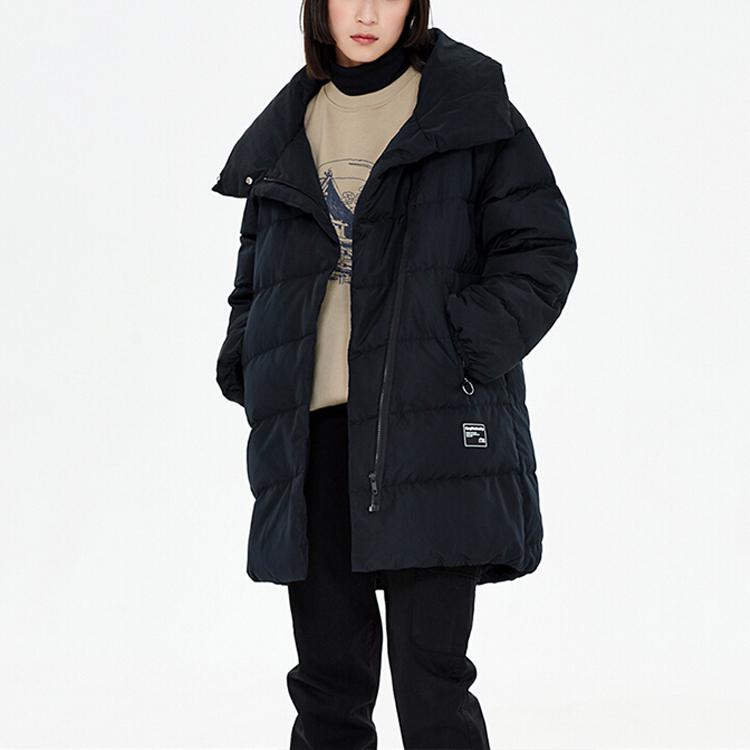 Li Ning Warm Stand Collar Mid-Length Down Jacket Women Outerwear Black AYMP074-3