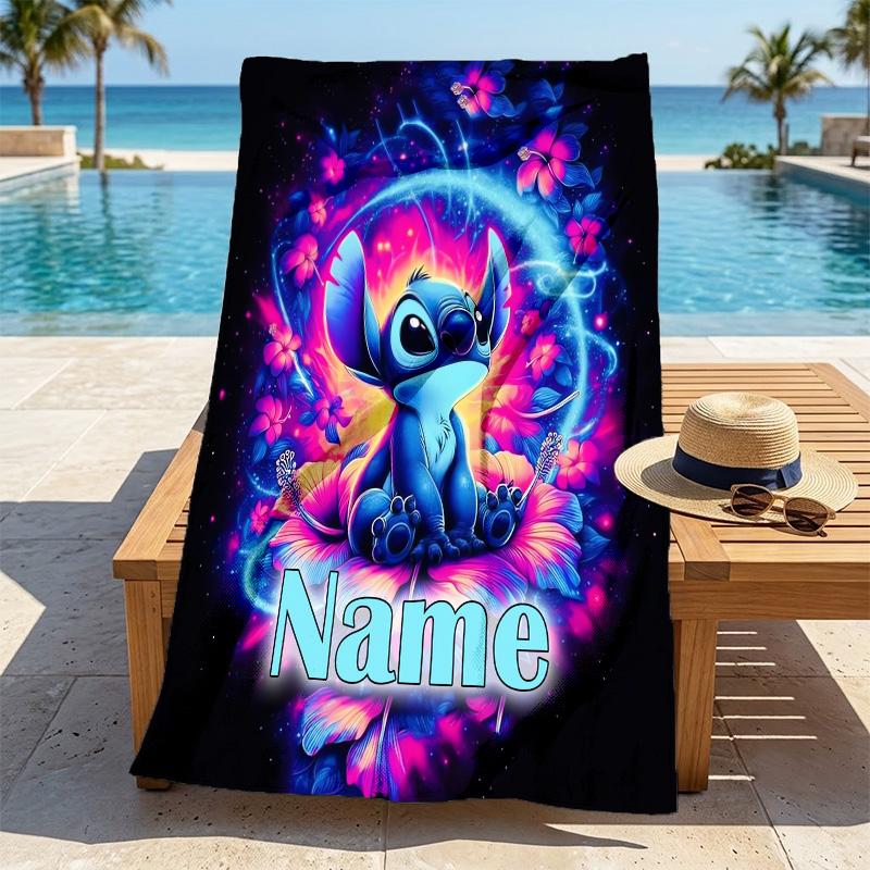 Custom Name Stitch Fantasy Stylish Digital Printing Beach Towel Quick‑Drying Absorbent Blanket for Beach Pool Gym Travel