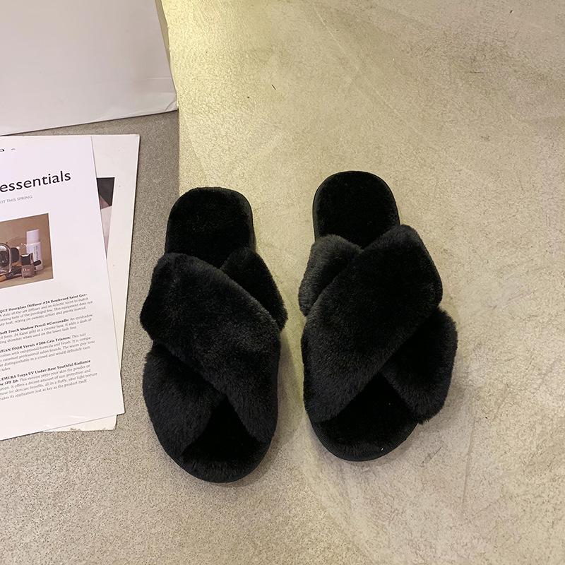 VAT-Compliant Fluffy Rabbit Fur Open-Toe Slippers for Cross-Border E-Commerce