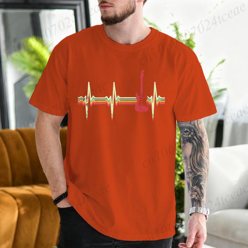 Unisexs Vintage Guitar Heartbeat TShirt Retro Music TShirts Hip Hop Streetwear Casual Short Sleeve Tops Guitarists Tshirts Gift