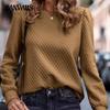 Autumn and Winter Women's Sweatshirt Round Neck Plaid Solid Color Temperament Elegant Casual Long Sleeve Top Sweatshirt