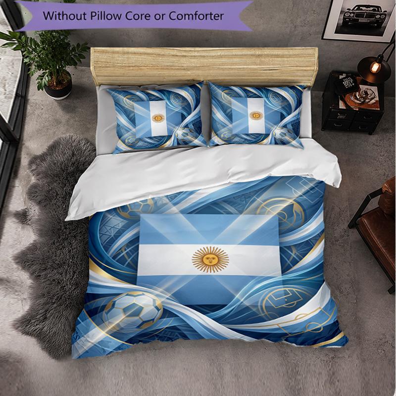 Argentina Football Pattern 3 Pieces Bedding Set Soft Microfiber Duvet Cover with Pillow Cases for Bedroom