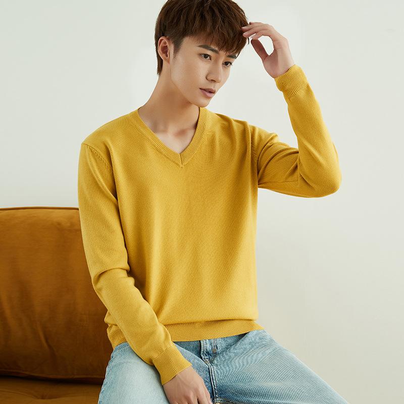 Осенне-зимний мужской вязаный свитер с V-образным и круглым вырезом, простой, в стиле «ветреный полевой», однотонный, деловой свитер.
