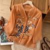 Women's Summer Chinese Style Embroidery Shirt Splicing Button Five-minute Sleeve Blouse