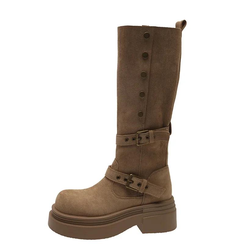 Винтажные женские полусапоги Knight, модные слипоны, длинные ботильоны, осень-зима, толстый каблук, женская обувь