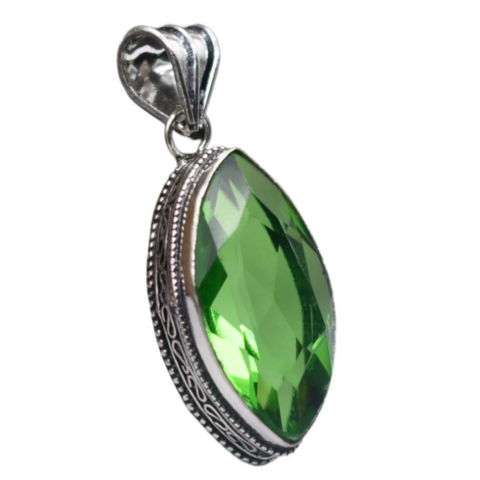 Peridot Hydro Gemstone Antique Silver Plated Pendant 2.25" J 2125