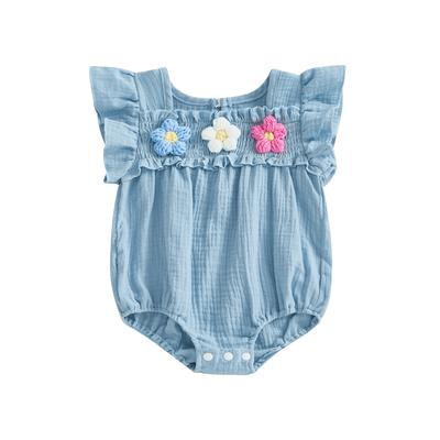 Комбинезон для новорожденных девочек с вышивкой в виде цветка и сборками, идеальный для лета