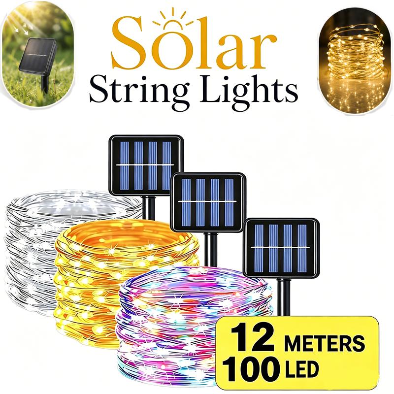 LED Solar String Light Outdoor Garden Fairy Lights ,100 Leds,Waterproof, Lamp for Christmas Party,8 modes,Suitable for garden
