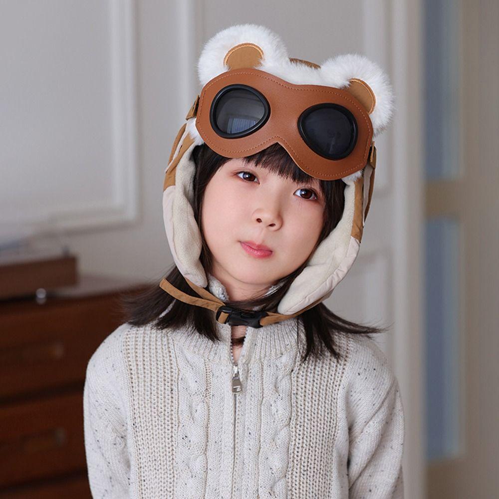 Winter Kids Ear Protection Cap Fleece-Lined Ski Hat Cute Pull-Over Hat  for Boys and Girls