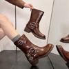 Женские винтажные рыцарские сапоги, короткие сапоги с пряжкой на поясе, низкие сапоги в стиле вестерн, ковбойские сапоги, готические туфли на платформе, черные сапоги