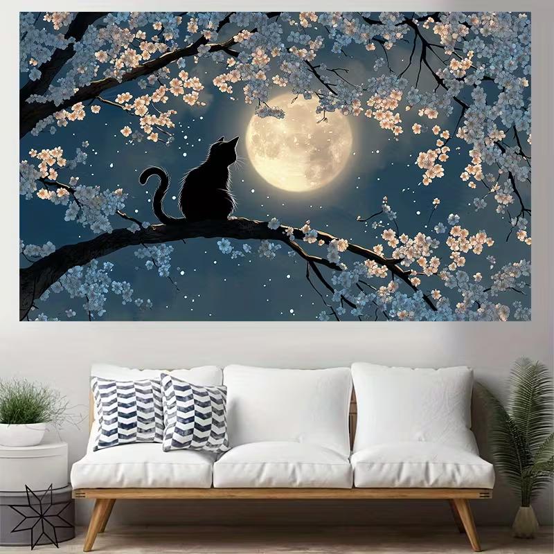2D Oriental Floral Kitty Night Sky Home Decor Birthday Photography Backdrop
