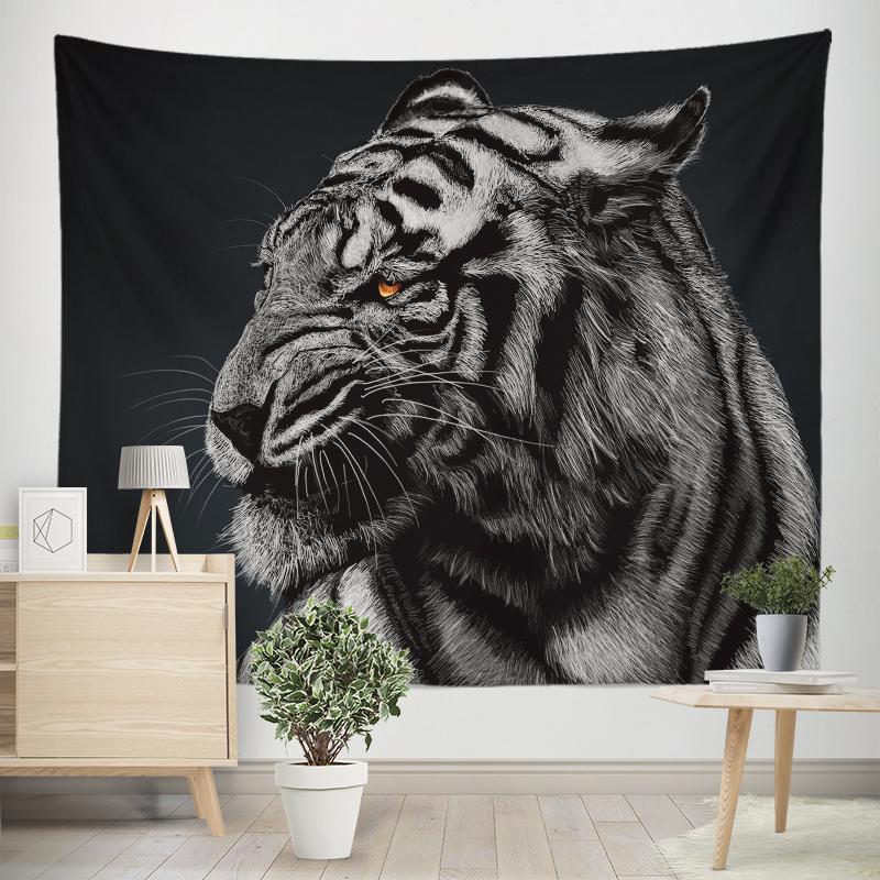 Home Decor Tapestry Black Lion Tiger Wild Animal Print Tapestry Wall Hanging Living Room Bedroom Wall Decor Backdrop Fabric