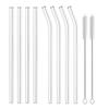 Portable Reusable Transparent Heat Resistance Drinking Glass Straw with Cleaning Brush Set
