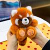 Плюшевая игрушка панда в джинсовых подтяжках и красном платье для декора рабочего стола