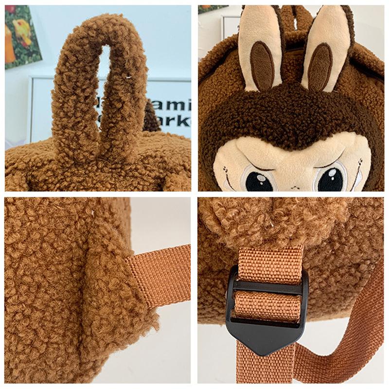 LABUBU Мультяшная сумка-кампус Плюшевая сумка Милый рюкзак из овечьей шерсти Большой вместимости Легкий Износостойкий рюкзак KTY