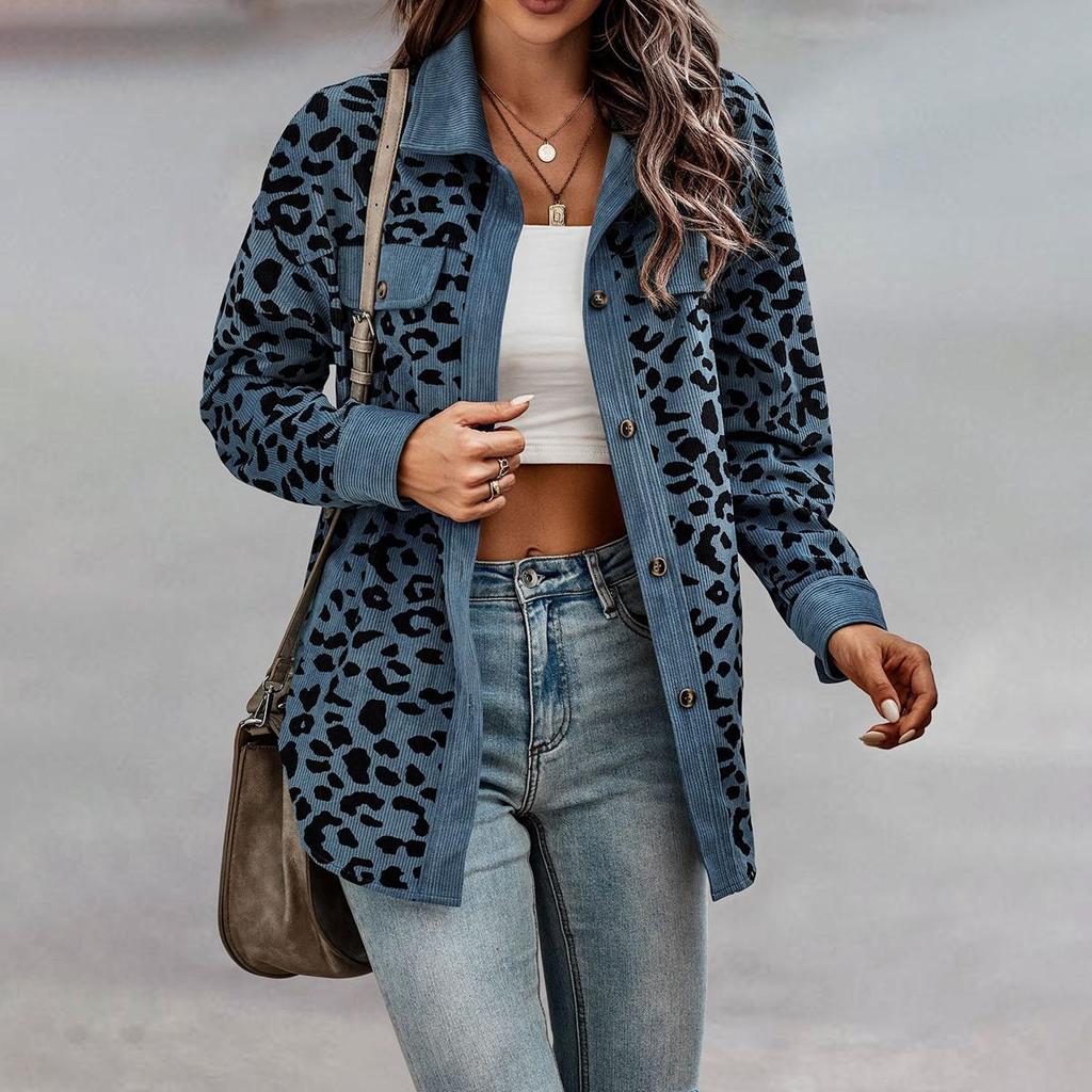 Spring and Autumn Leopard Jacket Women Corduroy Jacket Coat Women Overshirt Long Sleeve Loose Shirt Jackets for Women