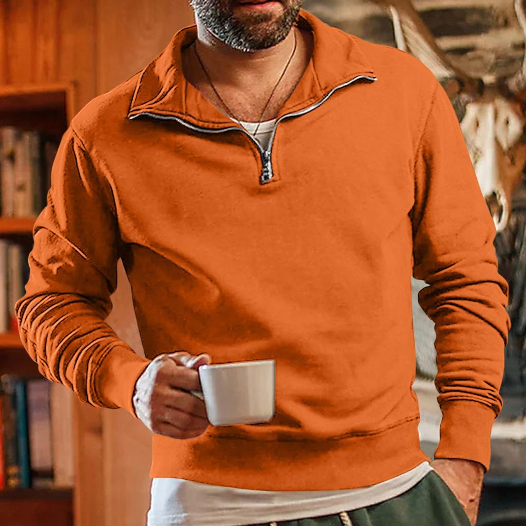 Men's Vintage High Neck Top Half Zip Sports Long Sleeve Sweater