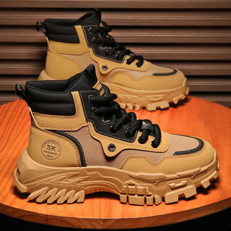 Мужские массивные ботинки для пустыни, осенние повседневные высокие ботинки для походов и тренировок, новинка 2025 года, коричневые рабочие ботинки в британском стиле в стиле ретро