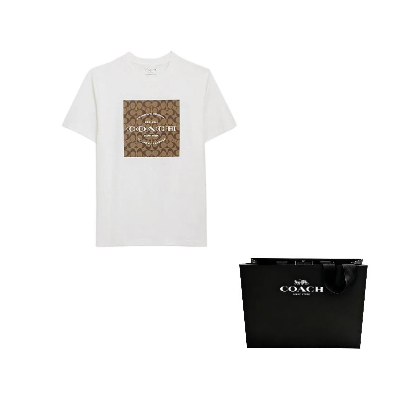 COACH T-Shirts Men's White Crew Neck Moderate CO790-WHT