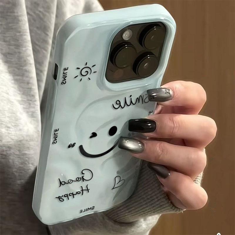 Funny Cartoon Smile Angry Face Shockproof Phone Case For IPhone 17 17Air 16 15 14 Plus 13 12 11 Pro Max Folds Texture Soft Cover