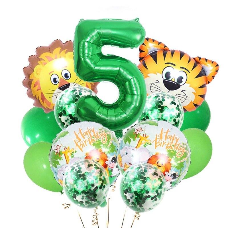 13pcs Animal Tiger Lion Foil Balloons Jungle Safari Party Set Kids 0 1 2 3 4 5 6 7 8 9 Years Birthday Party Decoration Supplies