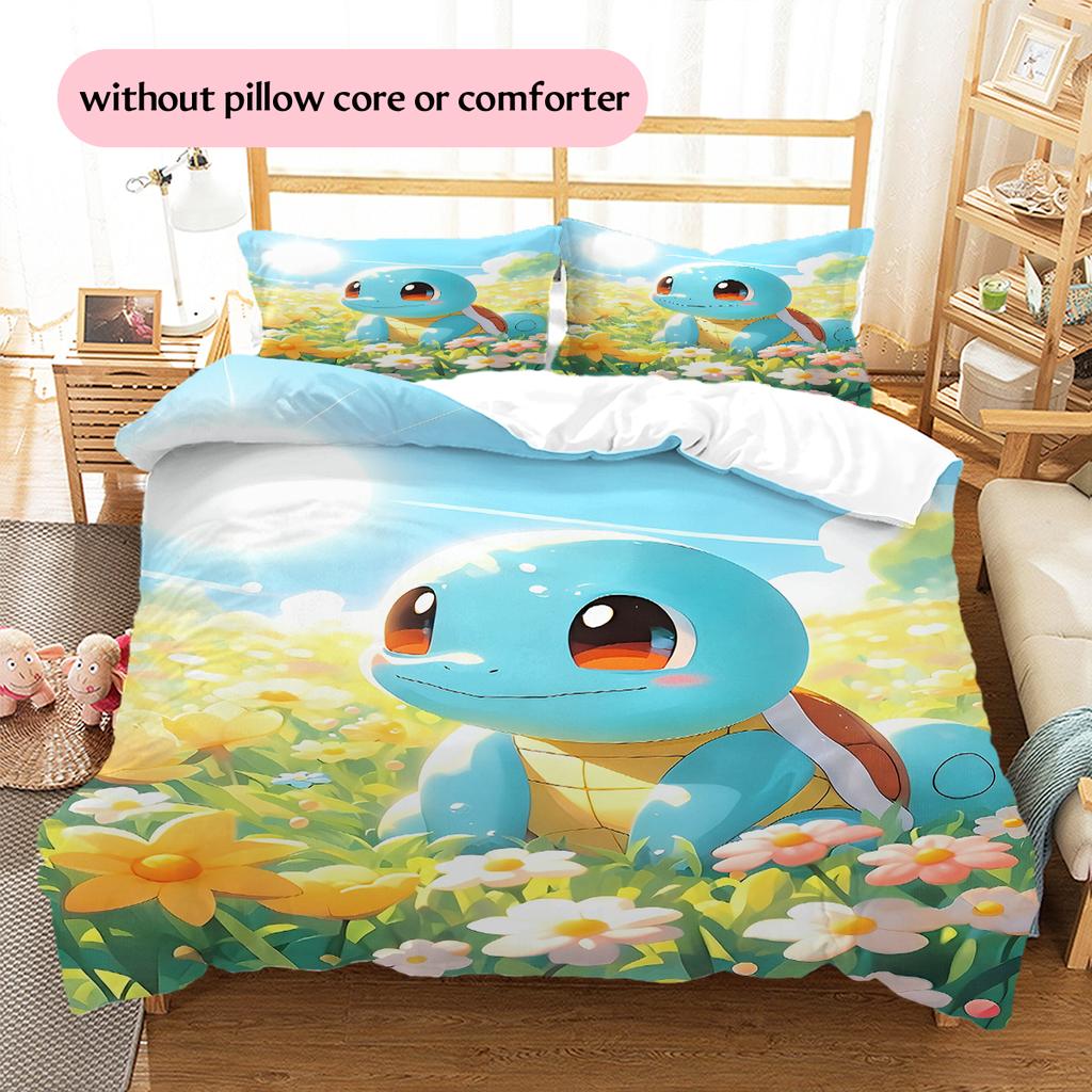 Squirtle Cartoon Pattern Bedding Home Decoration Birthday Gift (1 * duvet cover + 2 * pillowcase, without core)